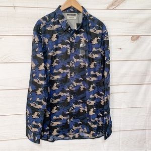 kenneth cole reaction men shirt Blue camouflage long sleeve Size XL